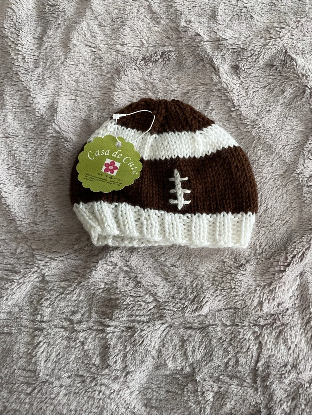 Brown & White Knit Baby Beanie